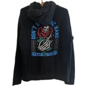 Vintage Graphic Hoodie SCW Sweatshirt Large "Don't Bite The Hand That Feeds You"